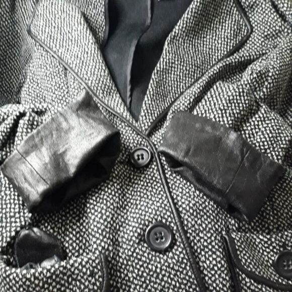 Gerard Darel Wool Faux Leather Trim Belted Button Single Breasted Blazer Sz 42 - Picture 4 of 12
